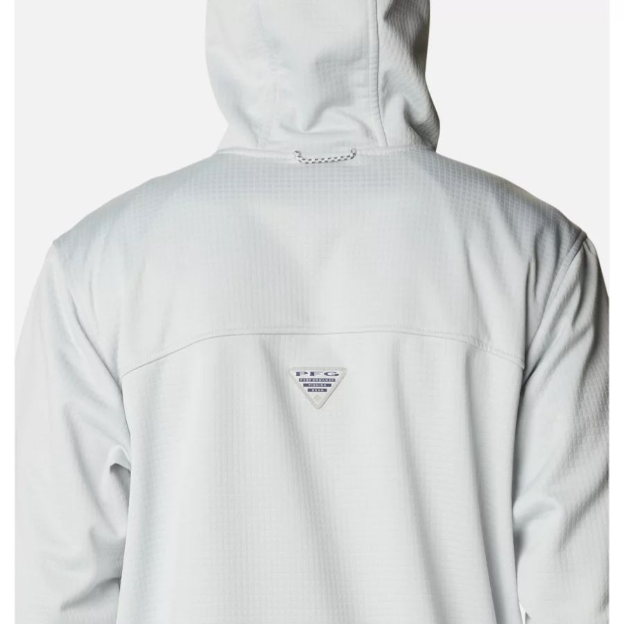 Columbia Cool Grey/White Men's PFG Skiff Guide Hooded Half Zip Fleece Pullover