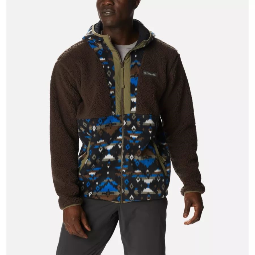 Columbia Cordovan/Bright Indigo Rocky Mtn Print Men's Back Bowl Sherpa Full Zip Hoodie