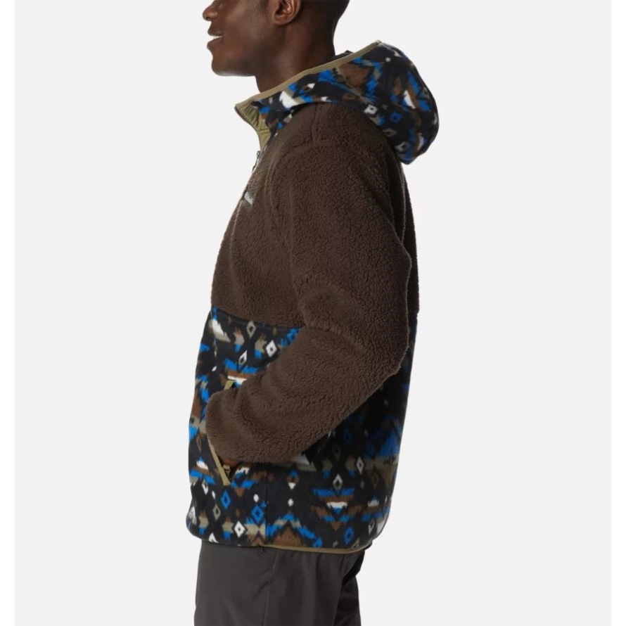 Columbia Cordovan/Bright Indigo Rocky Mtn Print Men's Back Bowl Sherpa Full Zip Hoodie