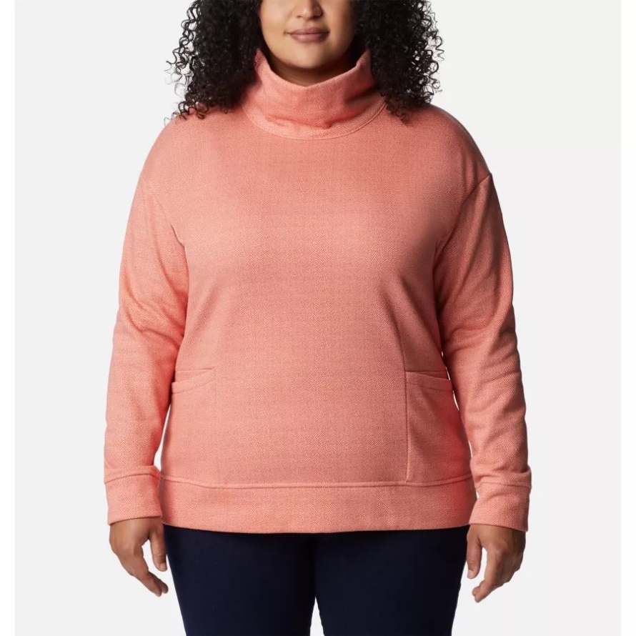 Columbia Dark Coral Herringbone Women's Columbia Lodge Funnel Pullover Plus Size
