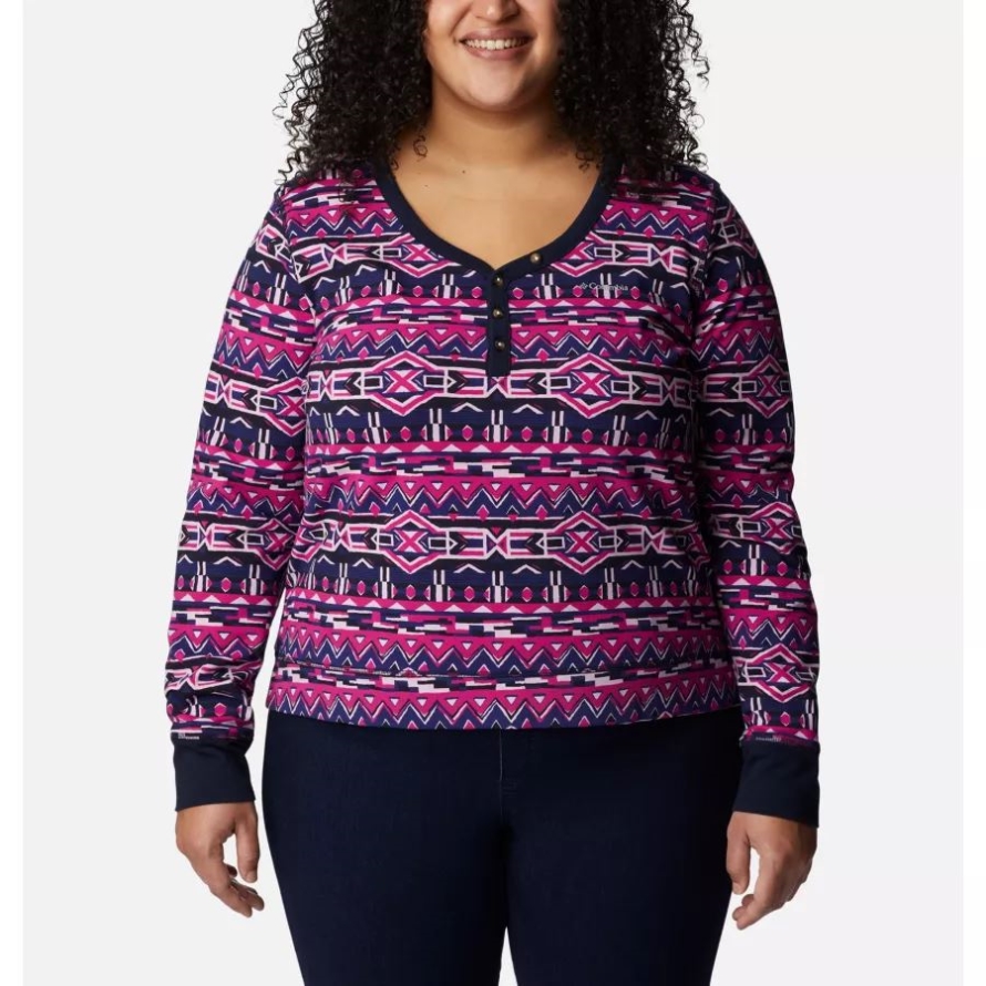 Columbia Dark Sapphire 80s Stripe Women's Holly Hideaway Long Sleeve Shirt Plus Size