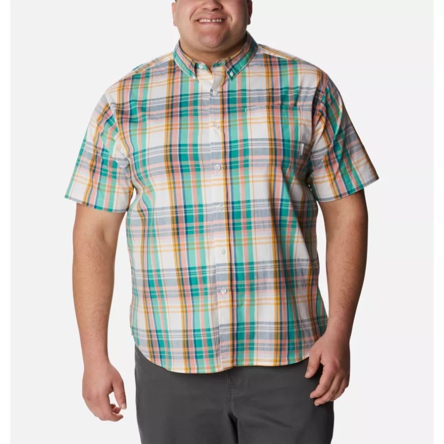 Columbia Electric Turquoise Multi Madras Men's Rapid Rivers II Short Sleeve Shirt Big