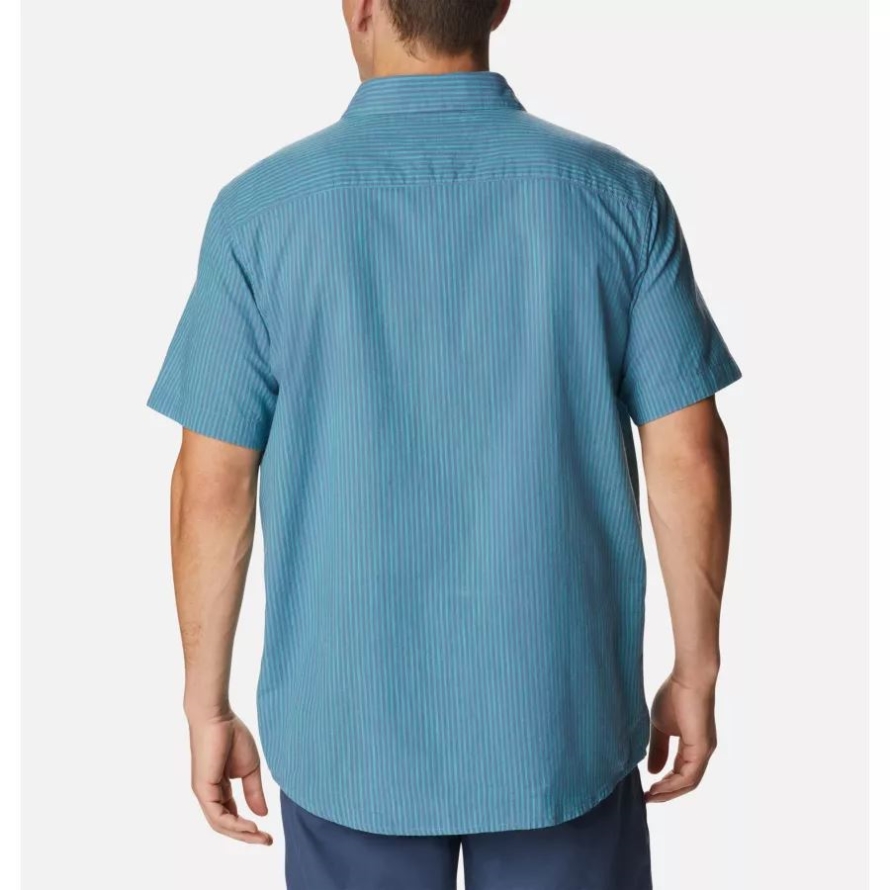 Columbia Electric Turquoise Oxford Stripe Men's Under Exposure YD Short Sleeve Shirt