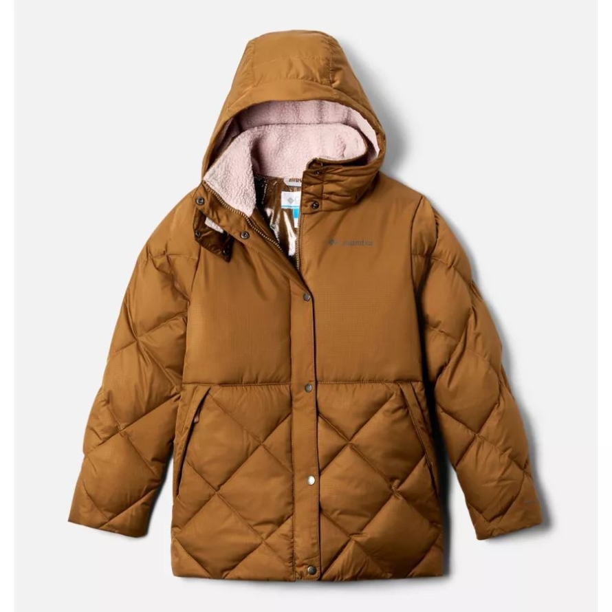 Columbia Girls' Forest Park Down Hooded Puffy Jacket Delta Ripstop/Mineral Pink