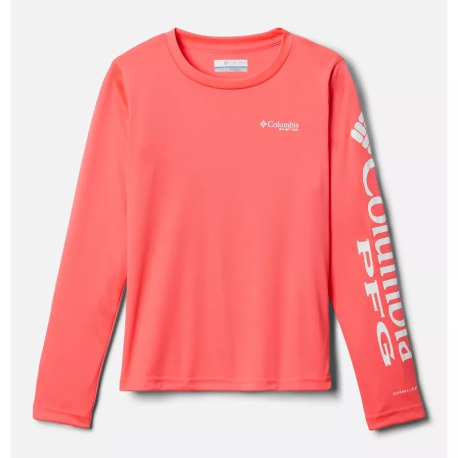 Columbia Girls PFG Tidal Long Sleeve T-Shirt Neon Sunrise/White Logo