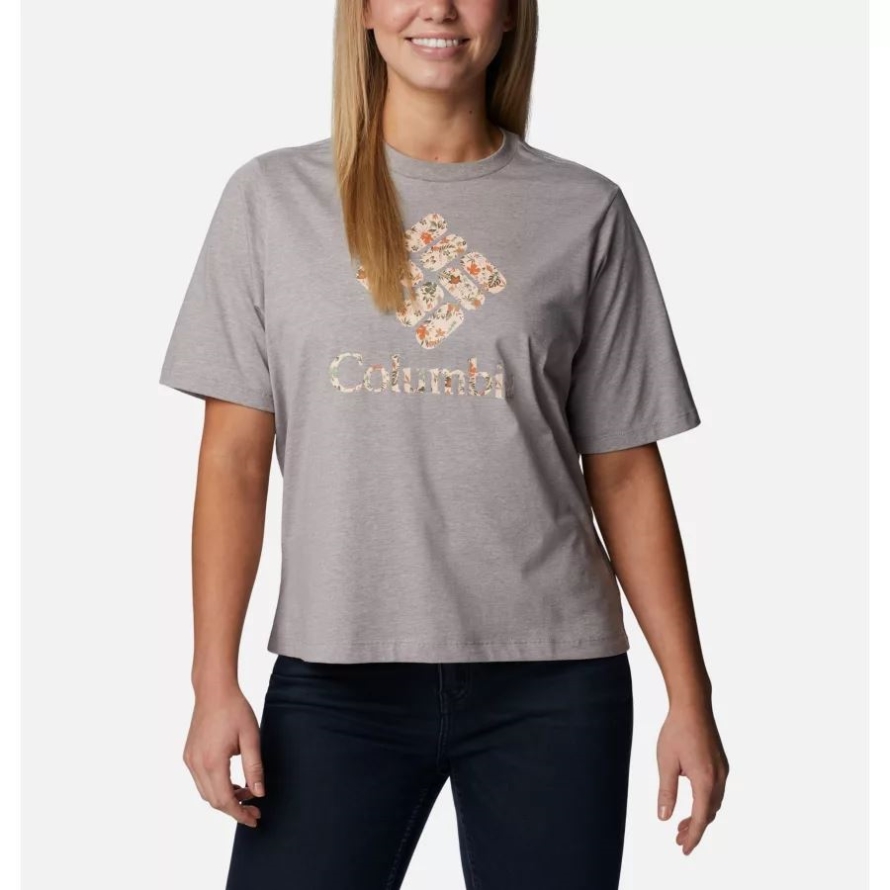 Columbia Grey Heather/Gem Mini Hibiscus Women's North Cascades Relaxed T-Shirt Columbia