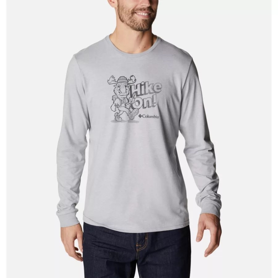 Columbia Grey Heather/Hiking Moose Men's Apres Lifestyle Long Sleeve Graphic T-Shirt Columbia