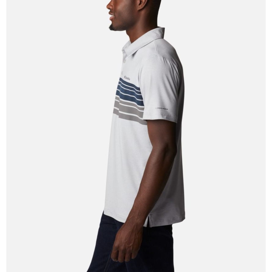 Columbia Grey Heather Stripe Men's Tech Trail Novelty Polo Columbia