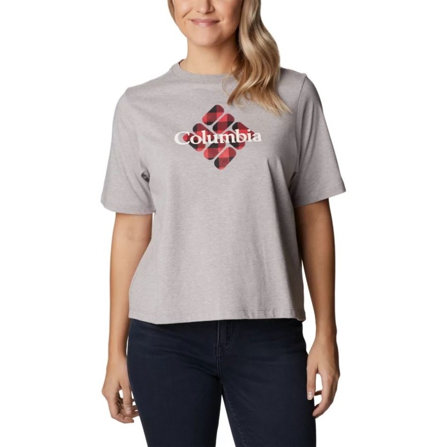Columbia Grey Hthr/Centered Gem Buffalo Columbia Women's North Cascades Relaxed T-Shirt