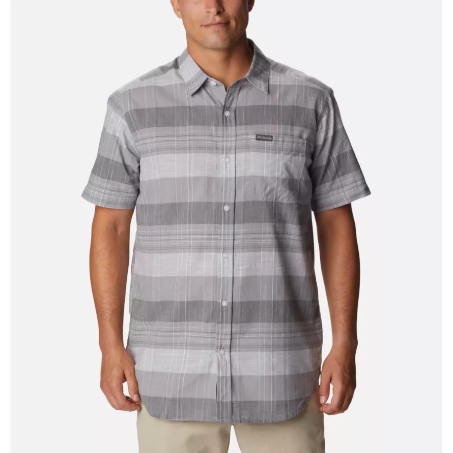 Columbia Grey Scattered Stripe Columbia Men's Rapid Rivers Novelty Short Sleeve Shirt