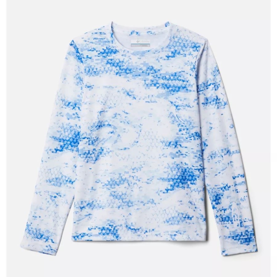 Columbia Kids' PFG Super Terminal Tackle Long Sleeve Shirt Blue Macaw/PFG Camo Light Print