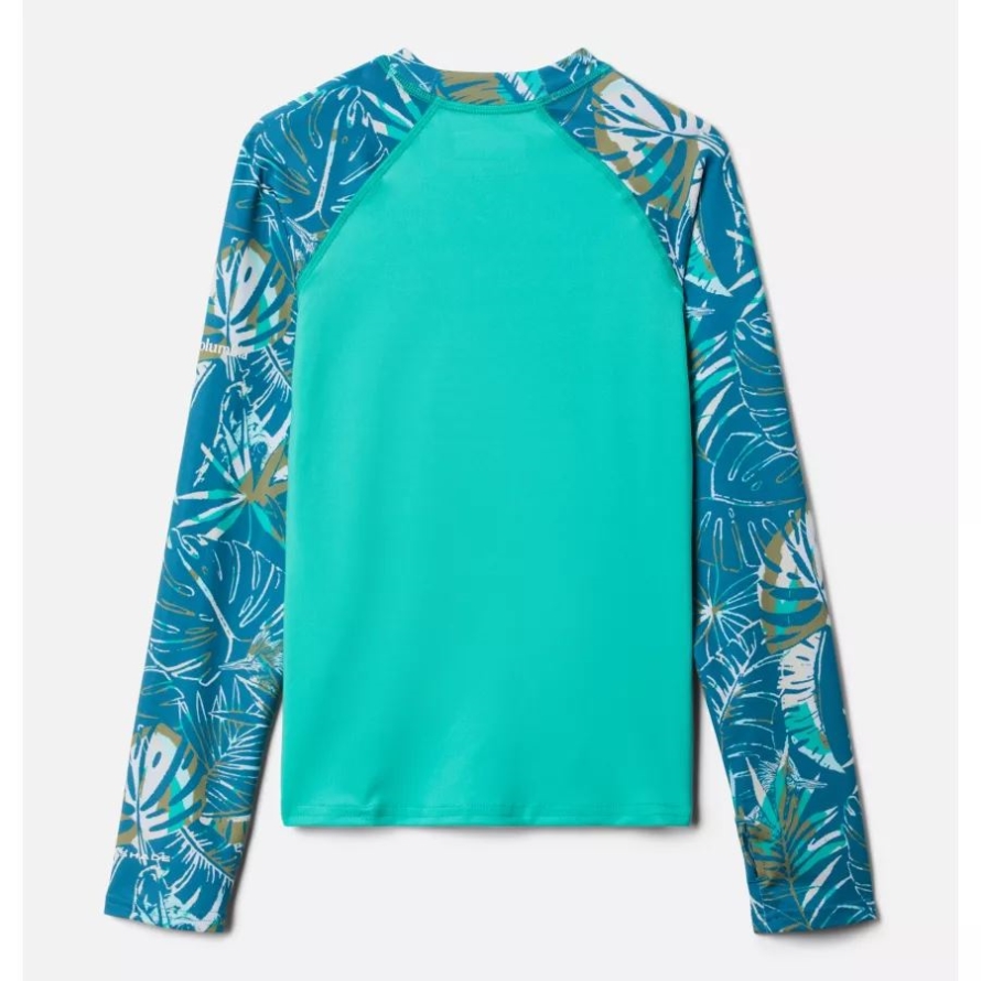 Columbia Kids' Sandy ShoresPrinted Long Sleeve Sunguard Shirt Electric Turquoise/Deep Marine King Pal