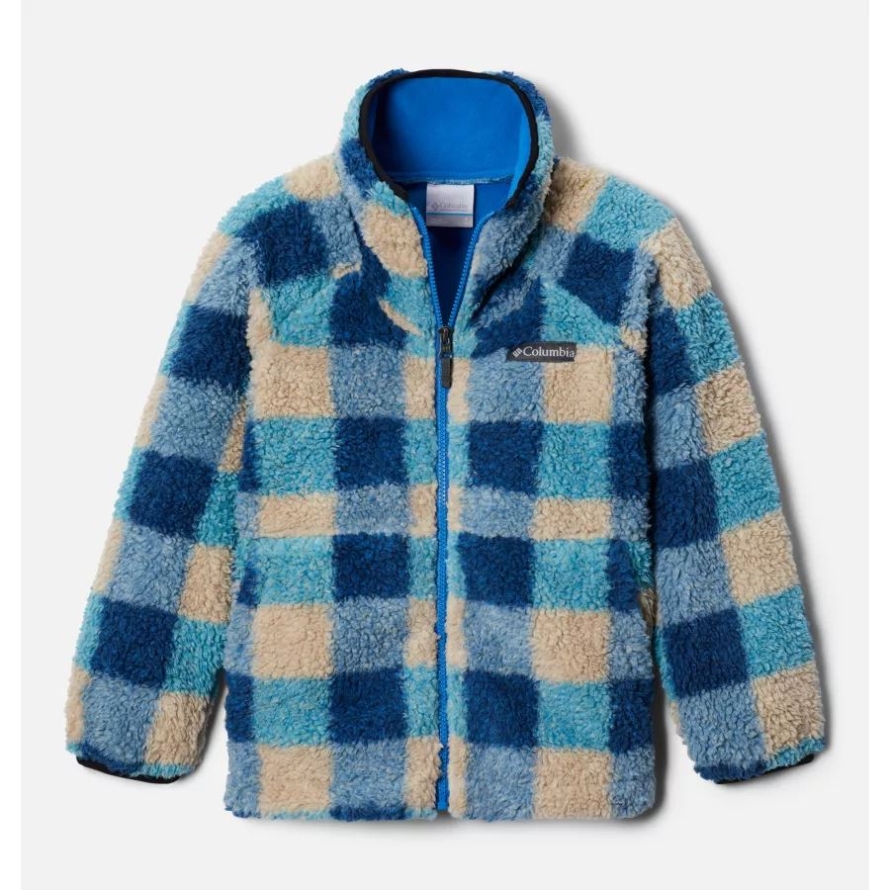 Columbia Kids' Winter Pass Printed Sherpa Full Zip Fleece Jacket Bright Indigo Check Multi