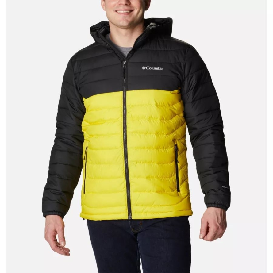 Columbia Laser Lemon/Black Men's Powder Lite Hooded Insulated Jacket