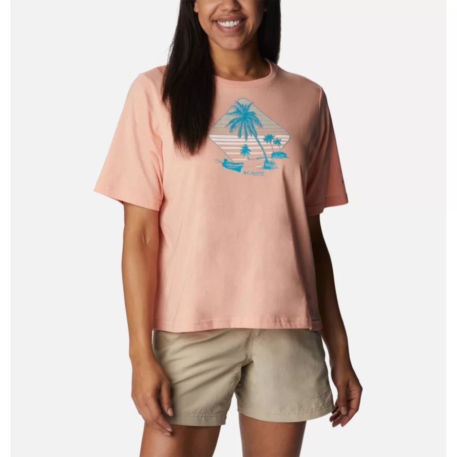 Columbia Light Coral/Panga Palms Graphic Women's PFG Bramley Bay Relaxed Tee
