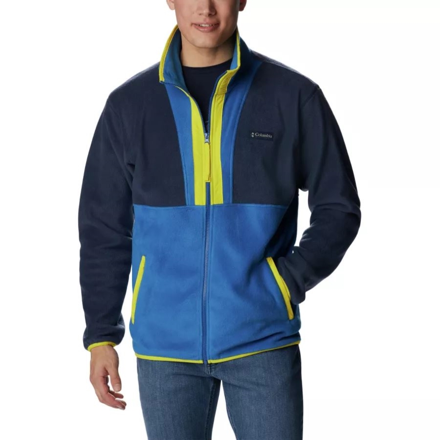 Columbia Men's Back Bowl Full Zip Fleece Jacket Collegiate Navy/Brt Indigo/Laser Lemon