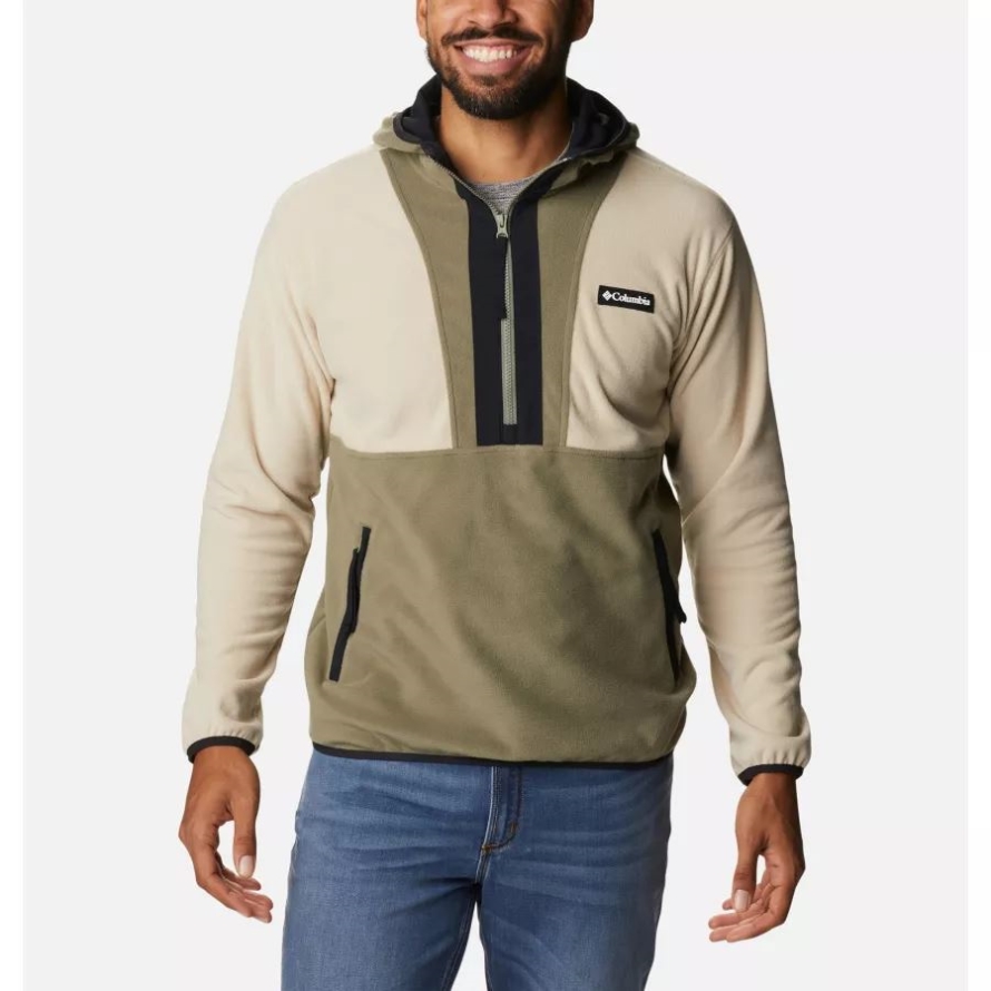 Columbia Men's Backbowl Lite Half Zip Fleece Hoodie Ancient Fossil/Stone Green/Black