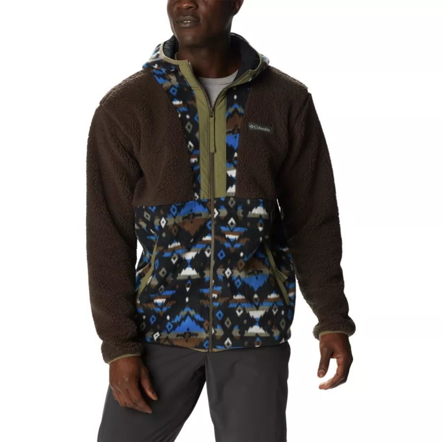 Columbia Men's Backbowl Sherpa Hooded Jacket Cordovan/Bright Indigo Rocky Mtn Print
