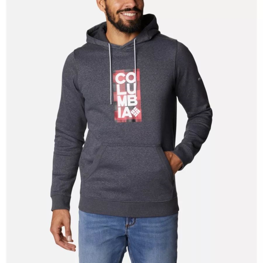 Columbia Men's CSC Basic Logo II Hoodie Shark Heather/CSC Stacked Frame Checked