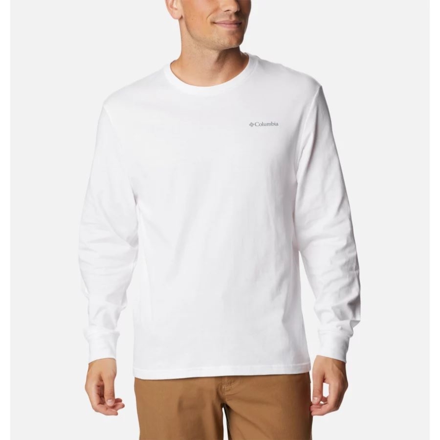 Columbia Men's Cades Cove Long Sleeve T-Shirt White/Outdoor Park