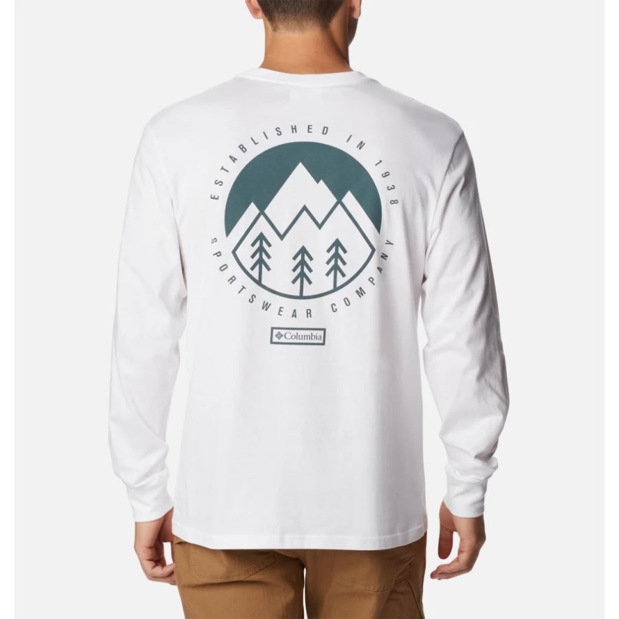 Columbia Men's Cades Cove Long Sleeve T-Shirt White/Outdoor Park