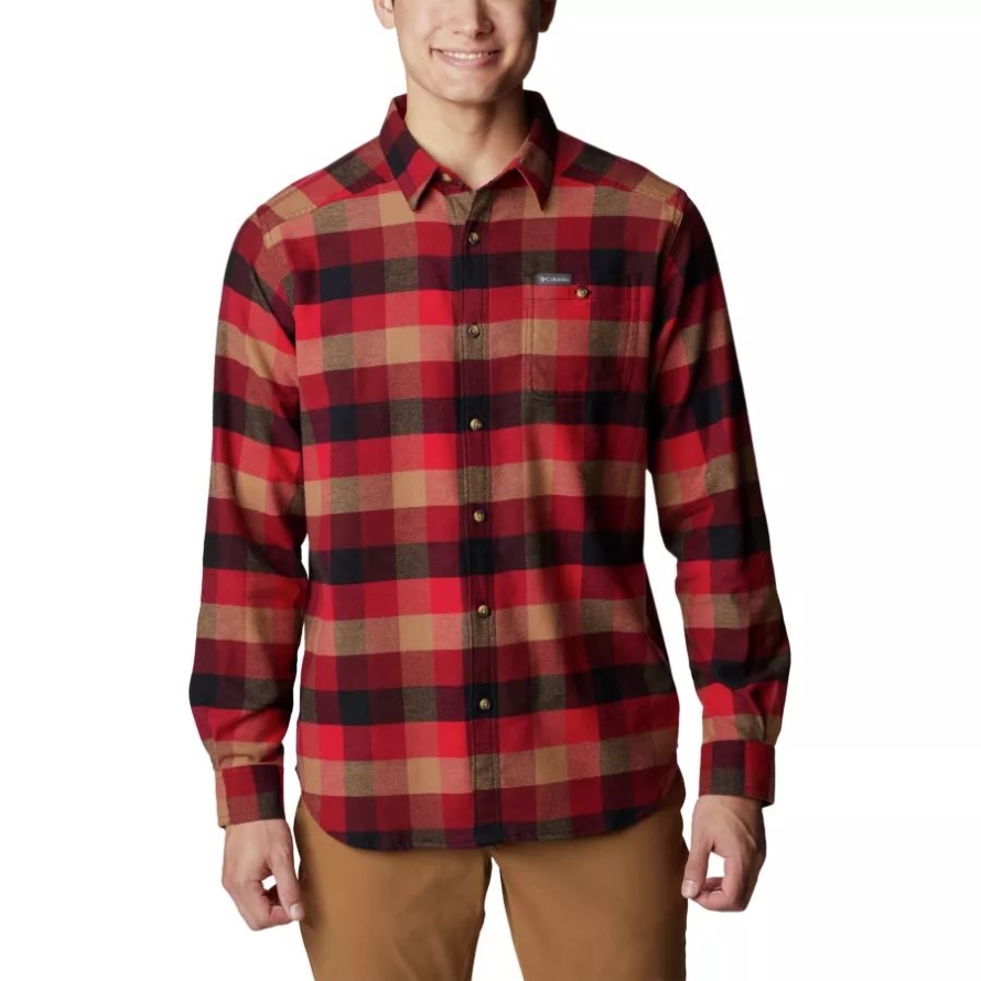 Columbia Men's Cornell Woods Flannel Shirt Red Jasper Buffalo Check