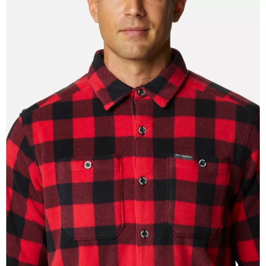 Columbia Men's Flare Gun Fleece Over Shirt Mountain Red Check