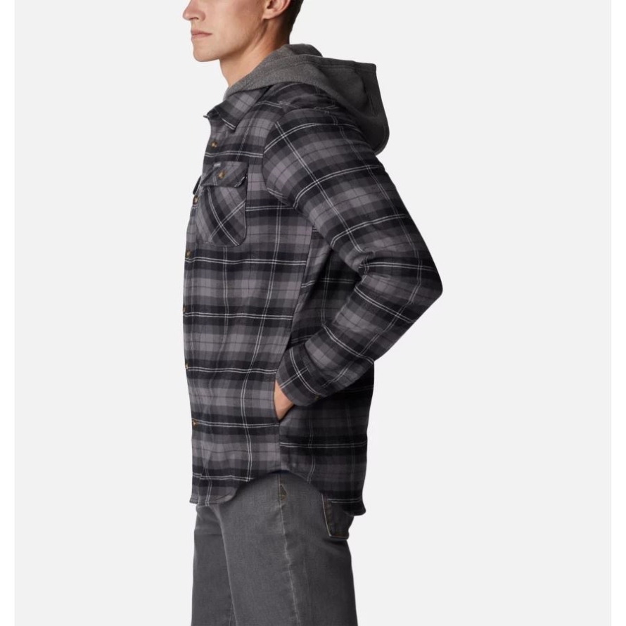Columbia Men's Flare Gun Stretch Flannel Hoodie Black Balanced Tartan