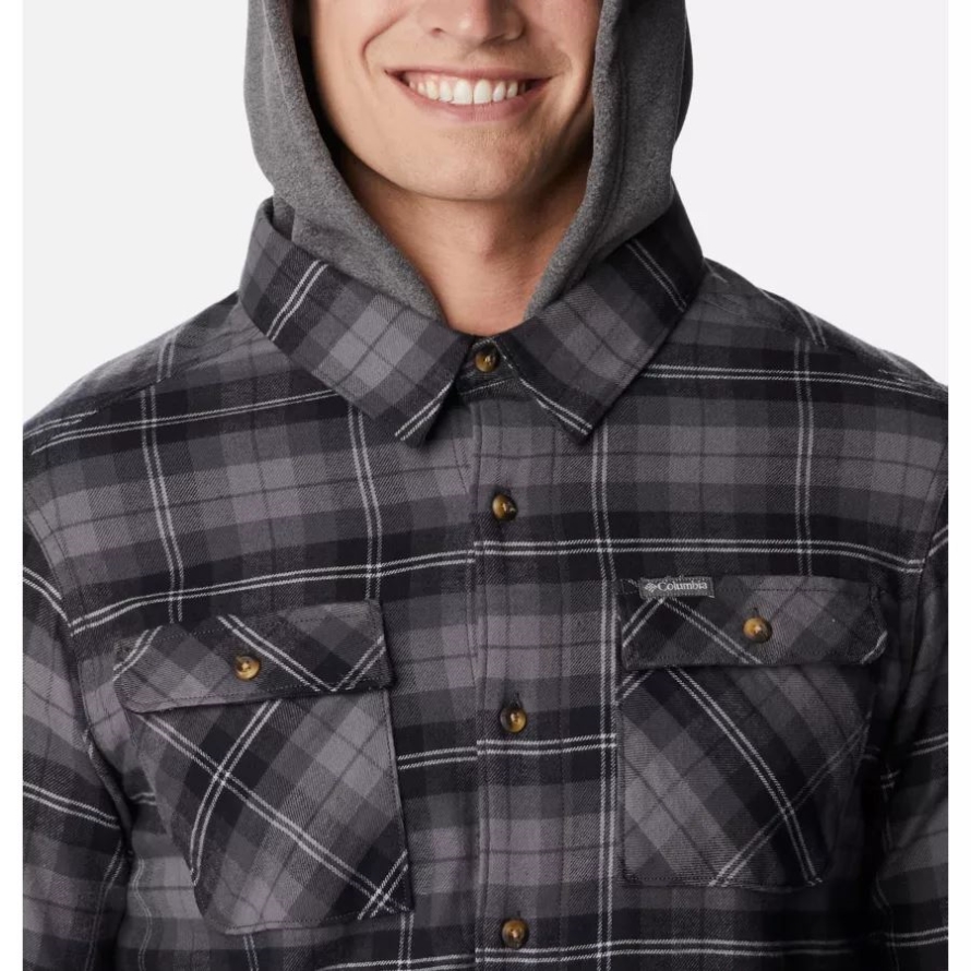 Columbia Men's Flare Gun Stretch Flannel Hoodie Black Balanced Tartan