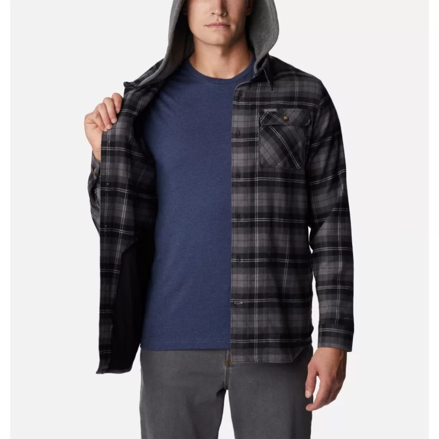 Columbia Men's Flare Gun Stretch Flannel Hoodie Black Balanced Tartan