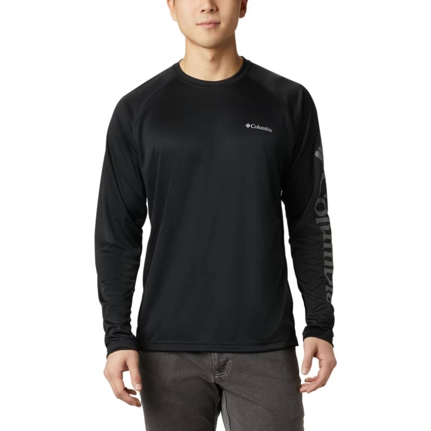 Columbia Men's Fork Stream Long Sleeve Shirt Tall Black/City Grey Logo