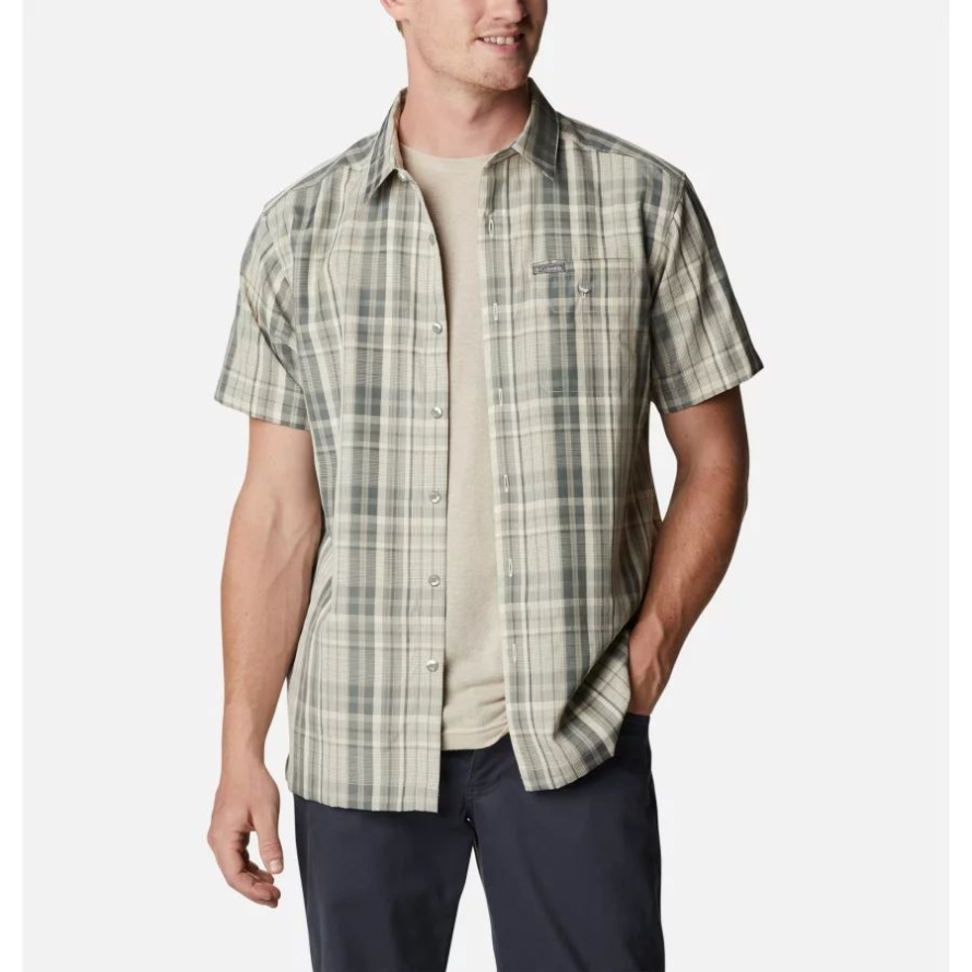 Columbia Men's Lakeside Trail Short Sleeve City Grey Mellow Mood Madras