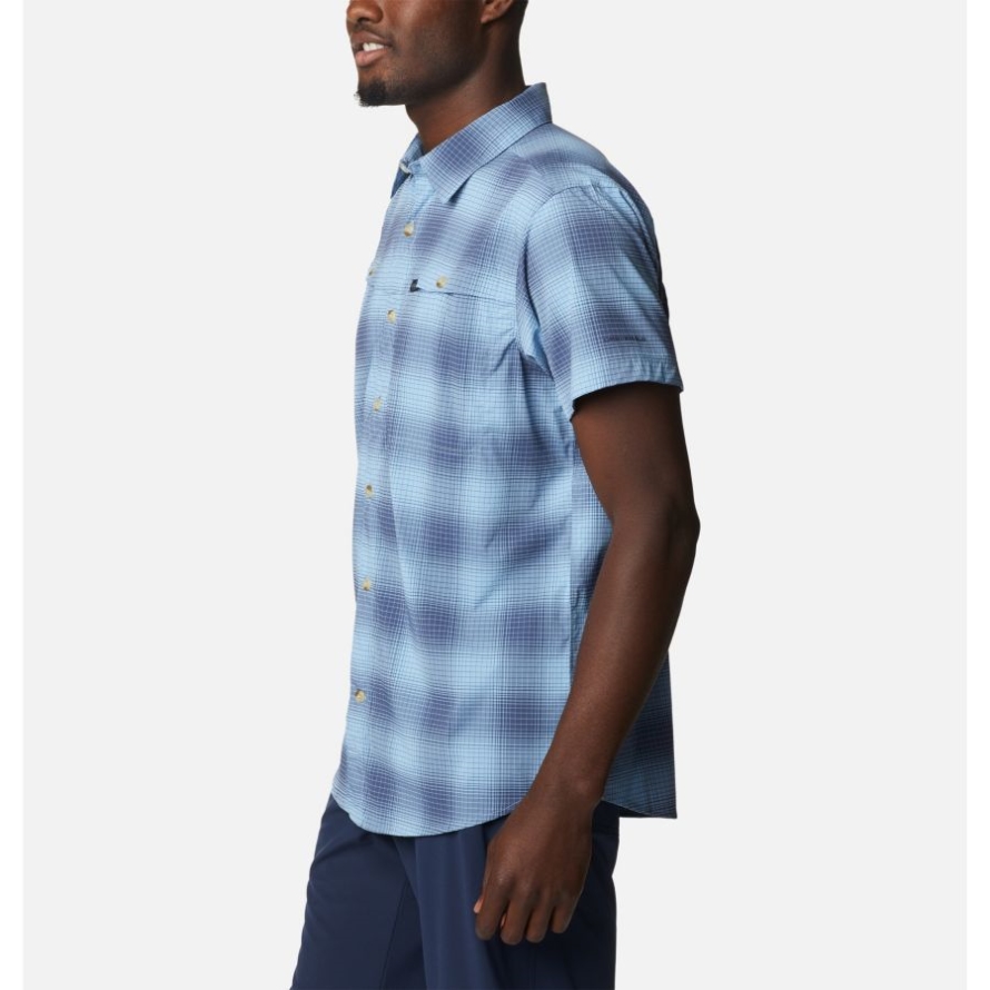 Columbia Men's Newton Ridge Plaid Short Sleeve Shirt Jet Stream Soft Ombre