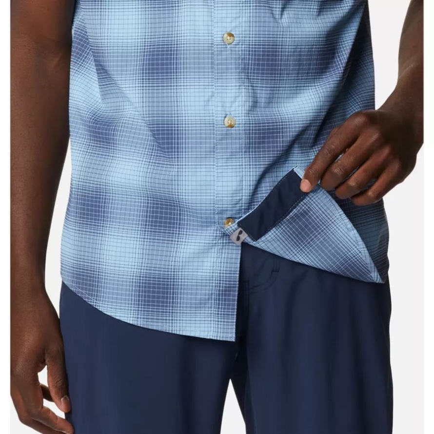Columbia Men's Newton Ridge Plaid Short Sleeve Shirt Jet Stream Soft Ombre