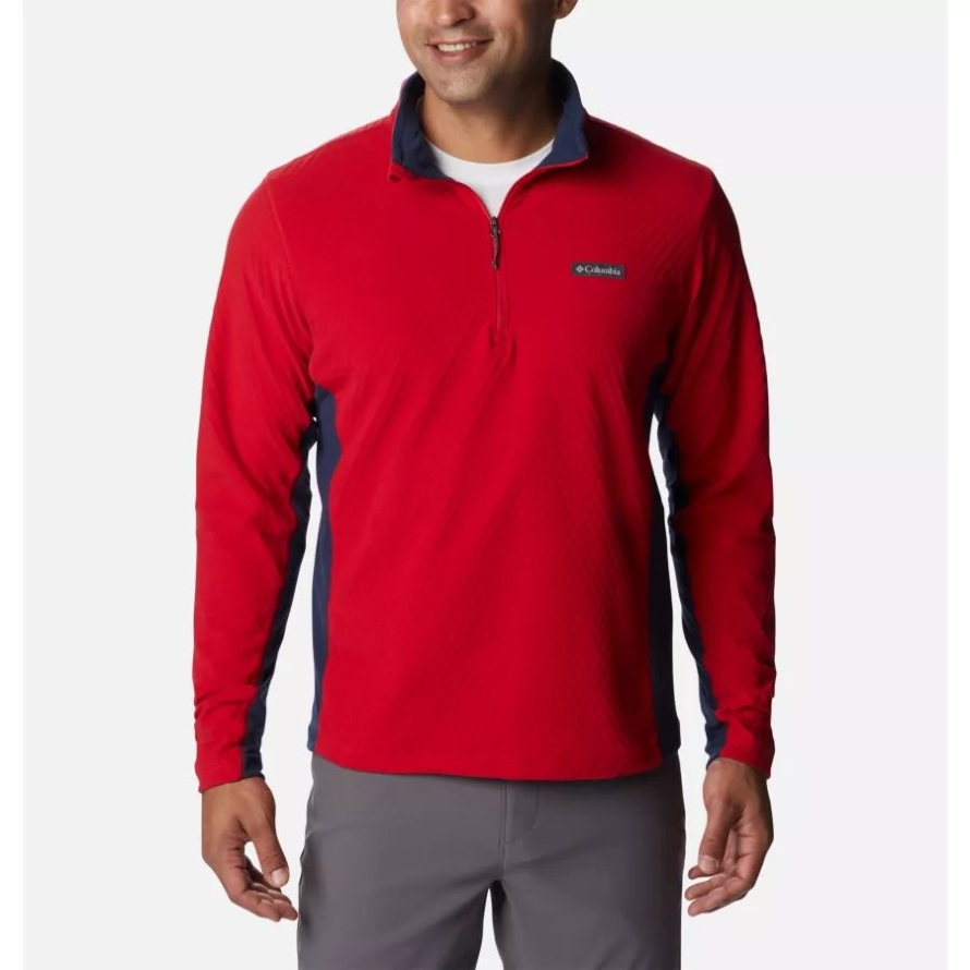 Columbia Men's Overlook Pass Half Zip Shirt Mountain Red/Collegiate Navy