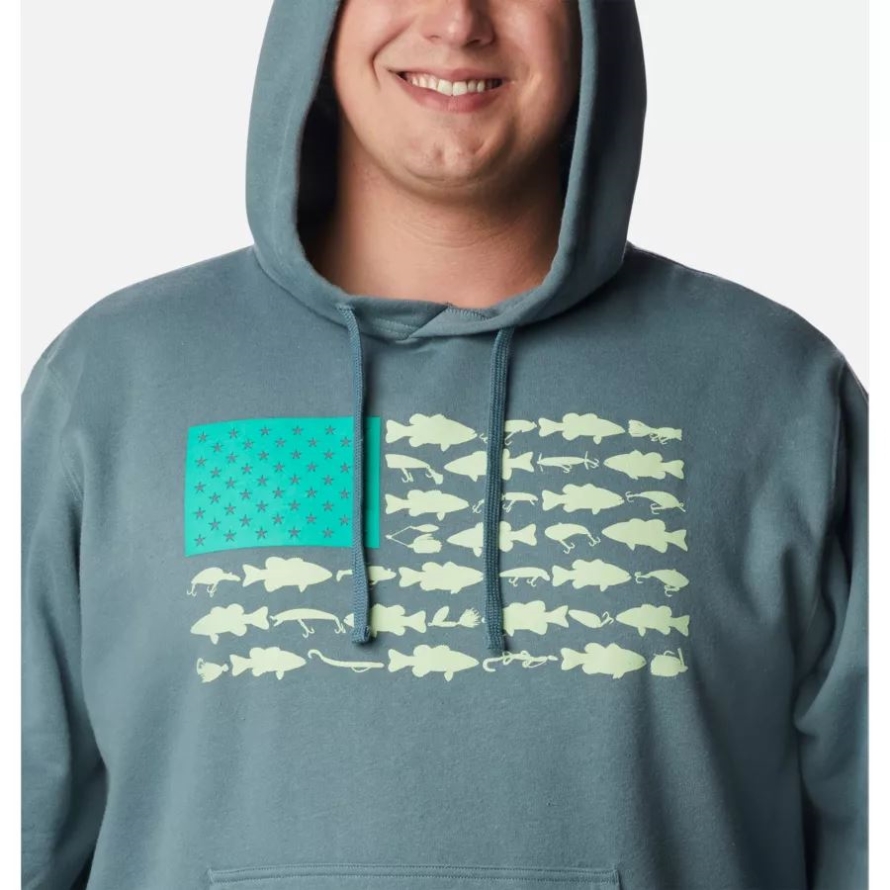 Columbia Men's PFG Fish Flag II Hoodie Big Metal/Key West Bass Lures
