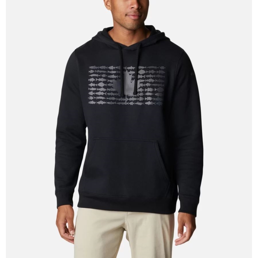 Columbia Men's PFG Fish Flag II Hoodie Tall Black/City Grey Canada