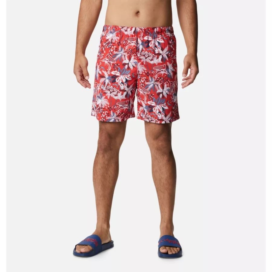 Columbia Men's PFG Super Backcast Water Shorts Red Spark Fireworks Fish Print