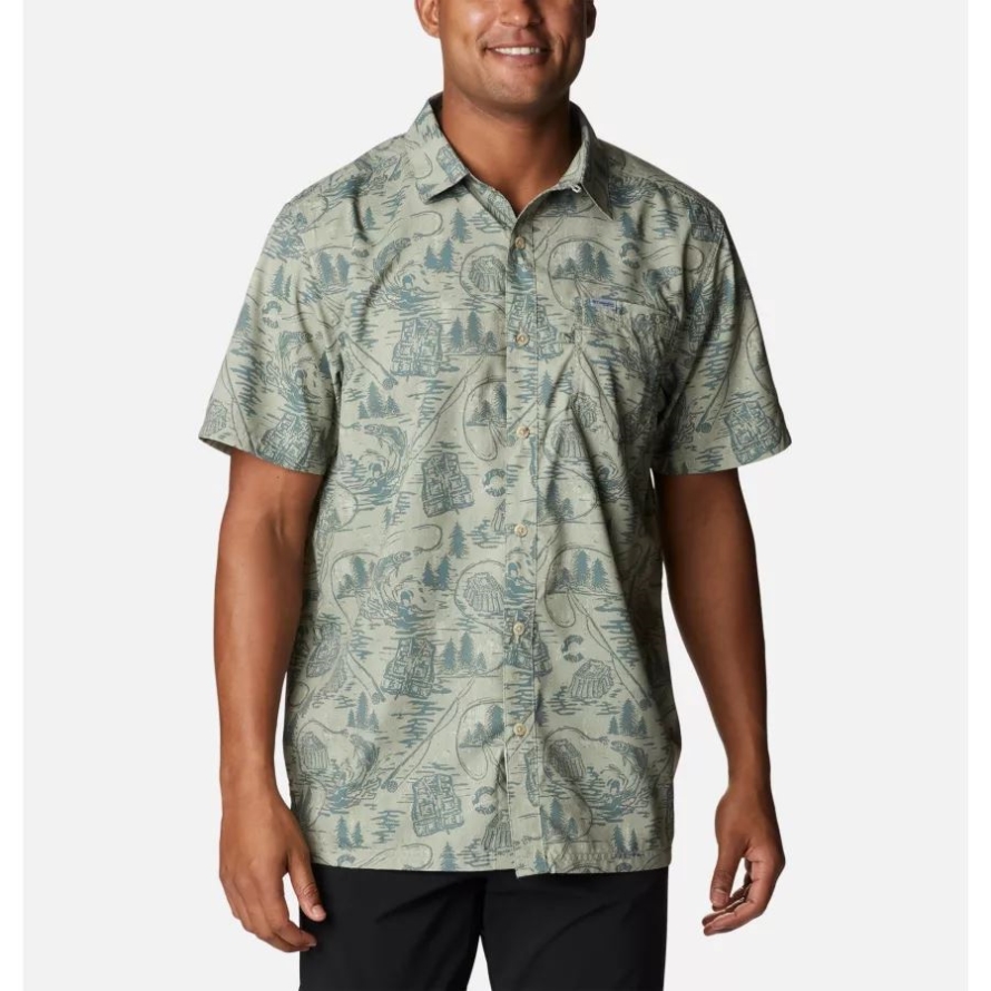 Columbia Men's PFG Super Slack Tide Camp Shirt Metal PFG Origins Print