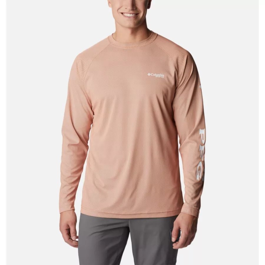 Columbia Men's PFG Terminal Deflector Long Sleeve Shirt Island Orange/White