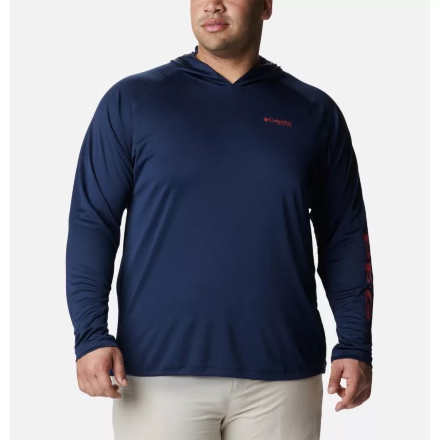 Columbia Men's PFG Terminal Tackle Hoodie Big Coll Navy/Sunset Red Logo
