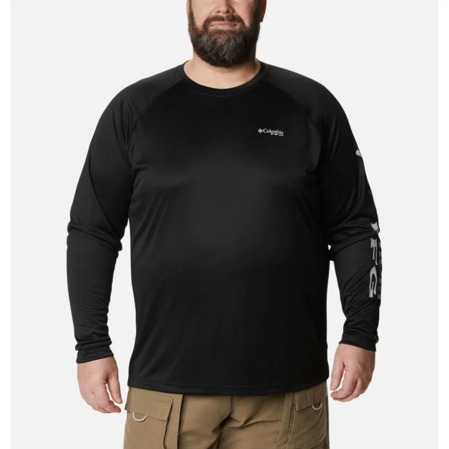 Columbia Men's PFG Terminal Tackle Long Sleeve Shirt Big Black/Cool Grey Logo