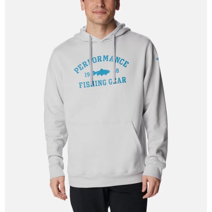 Columbia Men's PFG University Hoodie Cool Grey/Deep Marine Trout
