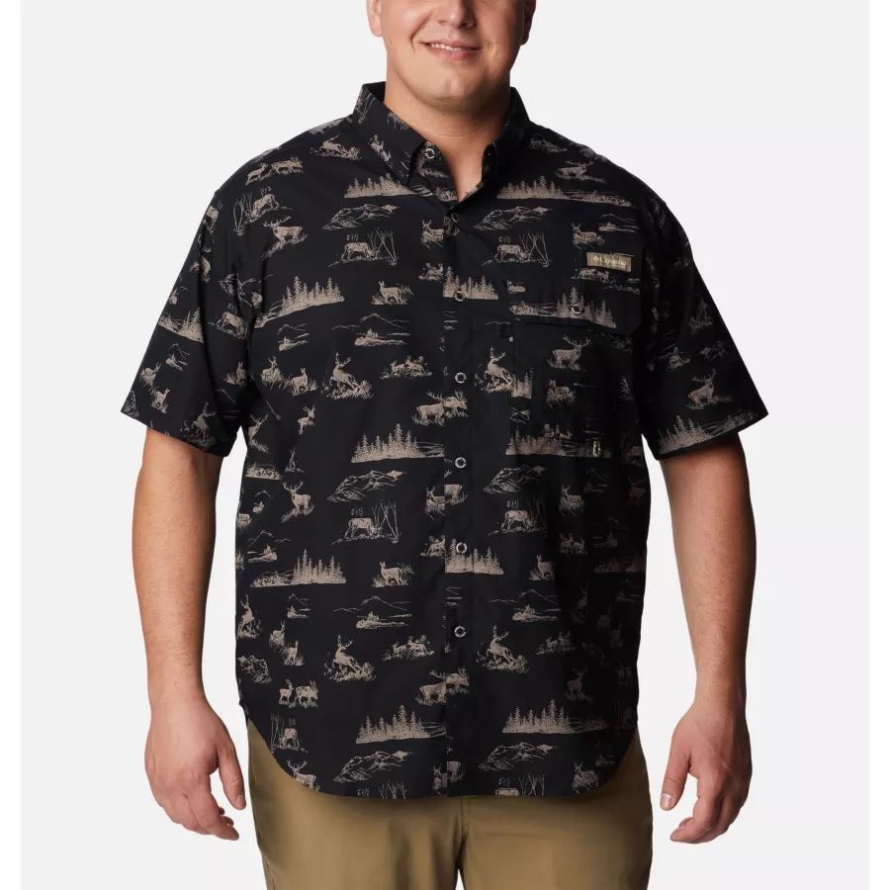Columbia Men's PHG Super Sharptail Short Sleeve Shirt Big Black High Country Print