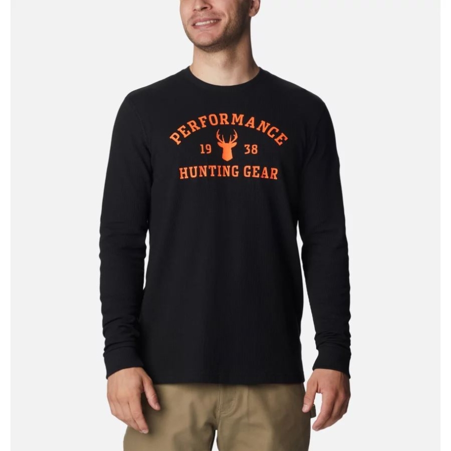 Columbia Men's PHG University Waffle Long Sleeve Shirt Black/Blaze Buck