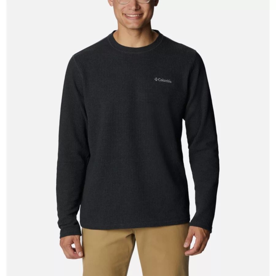 Columbia Men's Pine Peak II Waffle Long Sleeve Crew Black Heather