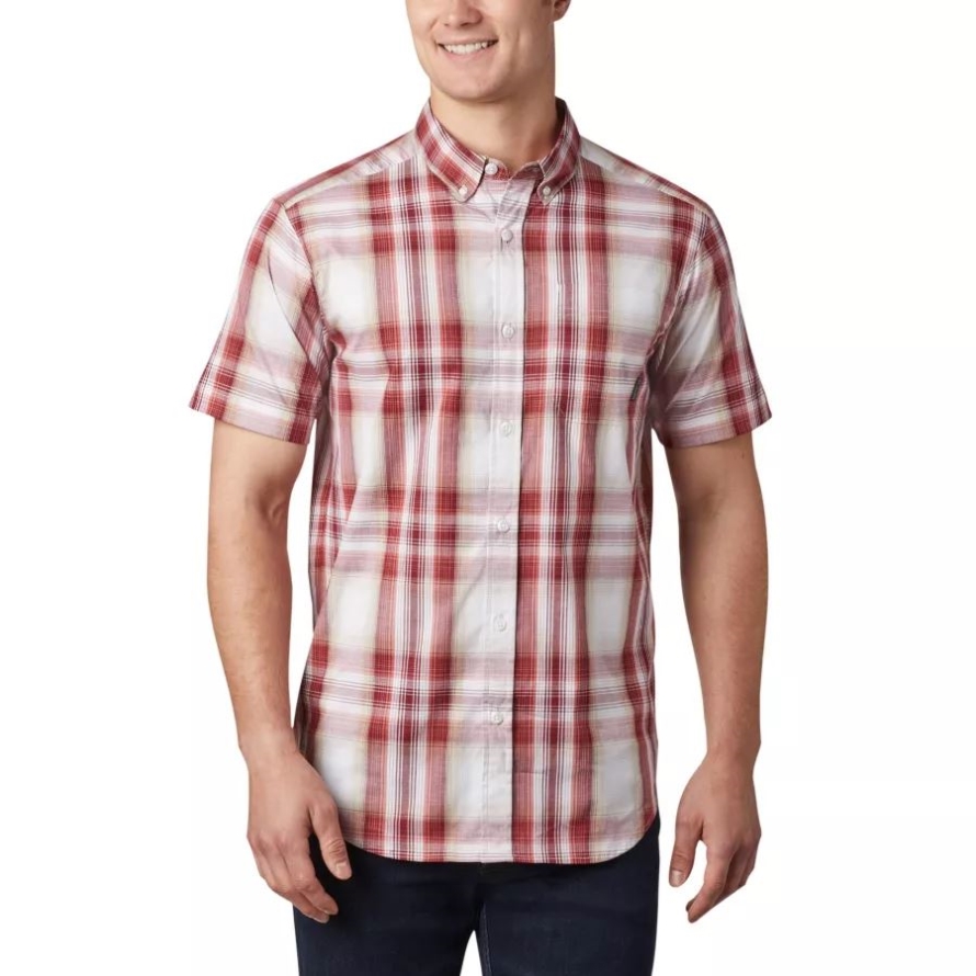 Columbia Men's Rapid Rivers II Short Sleeve Shirt Red Jasper Ombre Plaid