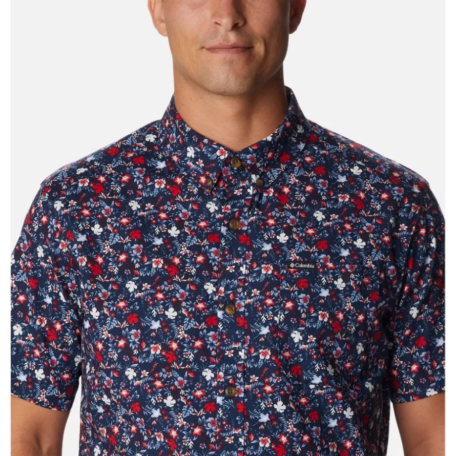 Columbia Men's Rapid Rivers Printed Short Sleeve Shirt Collegiate Navy Mini-Biscus