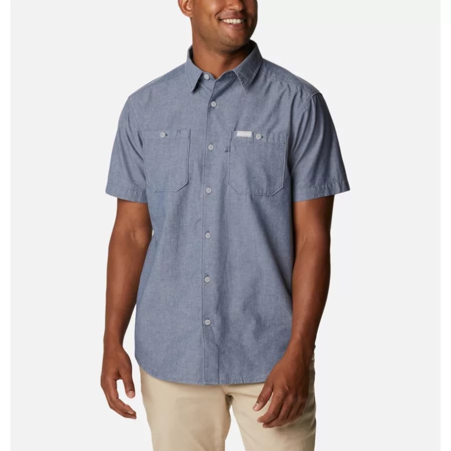 Columbia Men's Scenic Ridge Casual Short Sleeve Shirt Dark Mountain Chambray