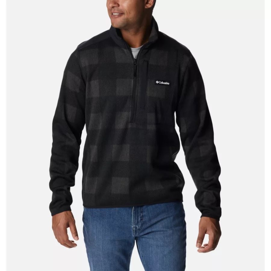 Columbia Men's Sweater Weather II Printed Fleece Half Zip Pullover Black Buffalo Check Print